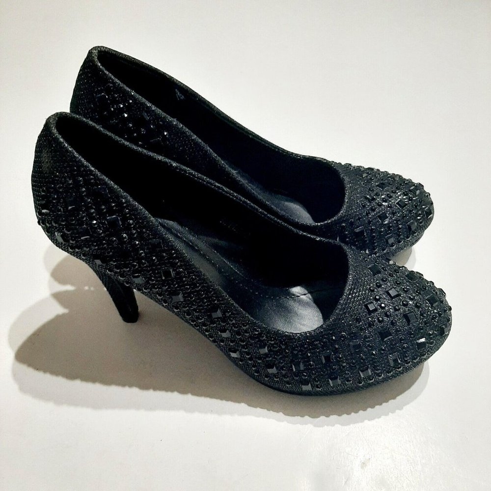Top Moda APPLE-2 Onyx Women's Rhinestone Studded Platform Stiletto Heel Size 7